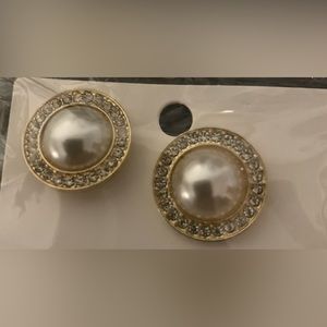 💥New💥Freshwater Pearl & Lab-Created White Sapphire Sterling SIlver Earrings